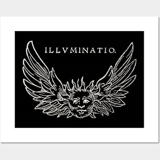 ILLUMINATIO Winged Sun Woodcut Retro Distressed Art Posters and Art